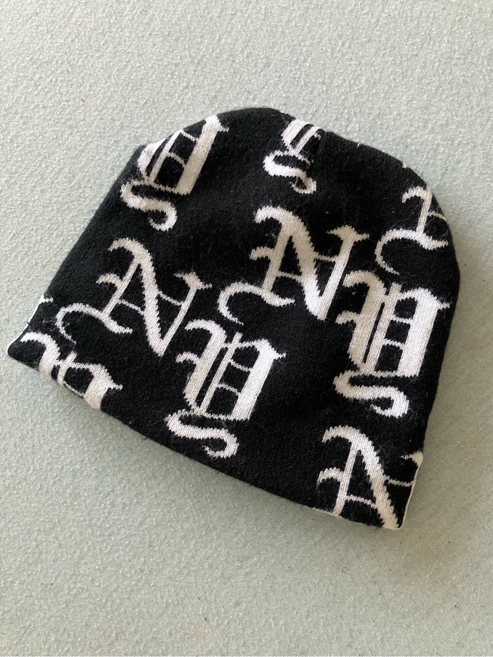 Black White Letter Print Knit Beanie Streetwear Winter Toque